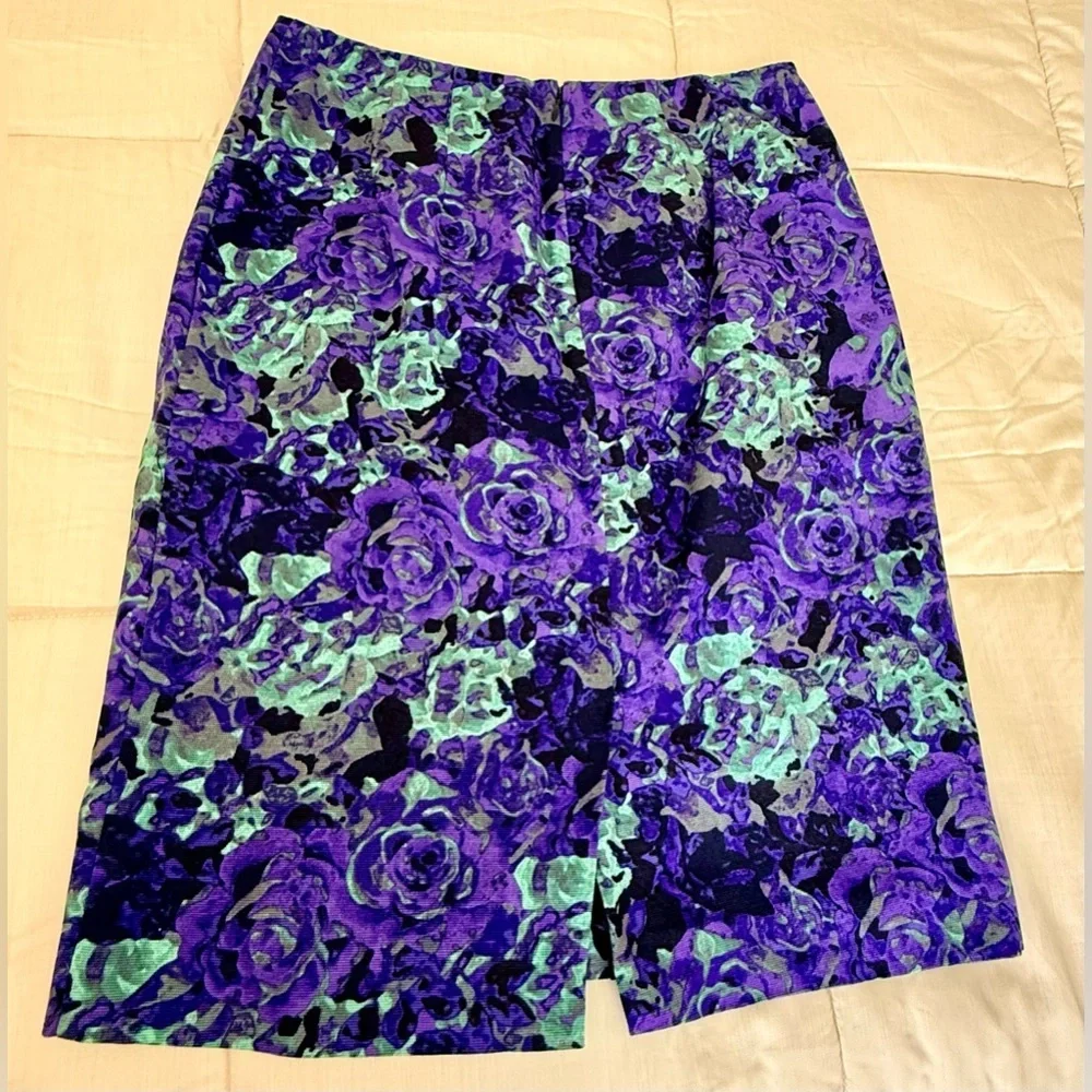 NWT Talbots Rose floral Purple mint green knee length preppy classic skirt 4